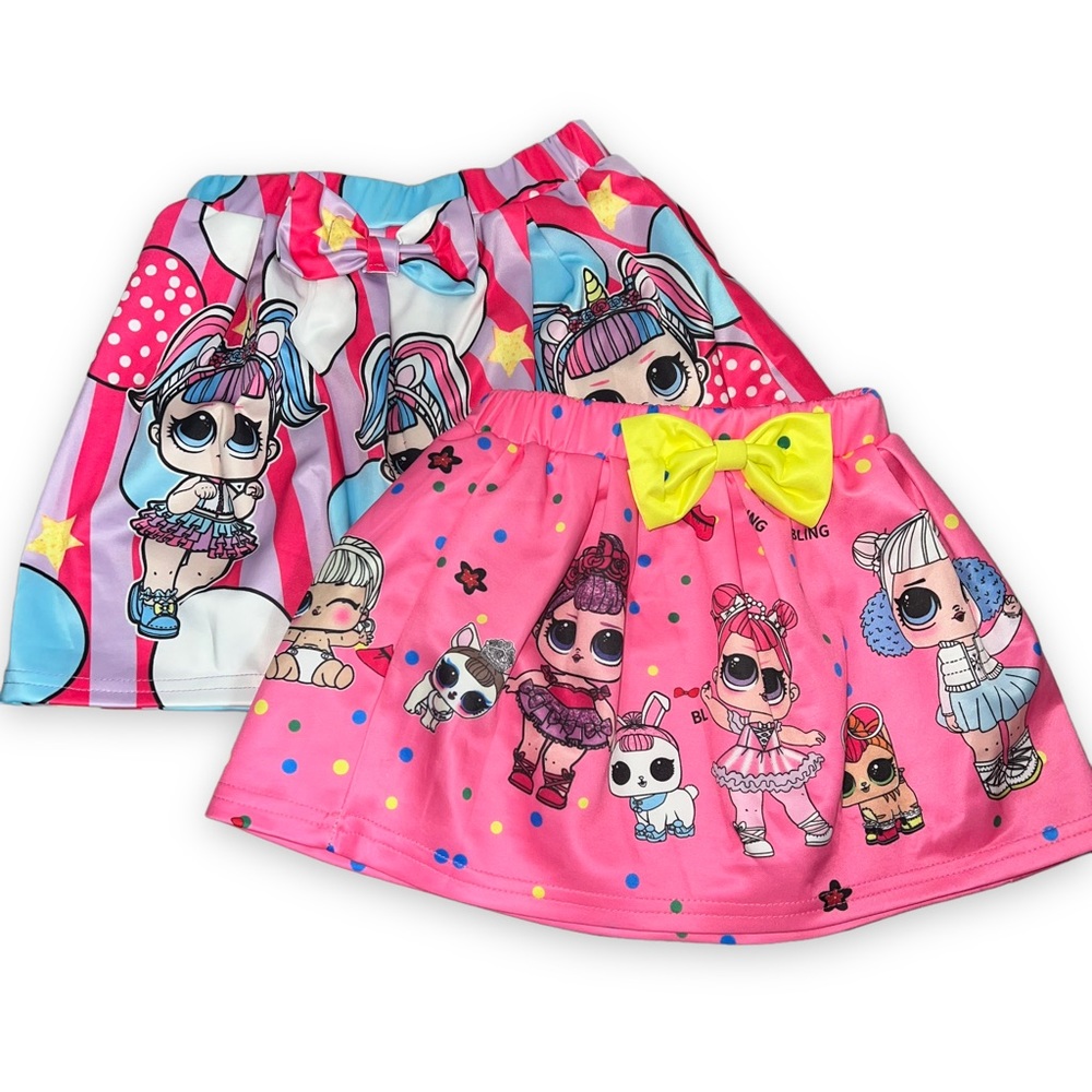 NEW 2 Pack LOL Surprise Skirt Colorful Print Bow Bowknot Skirt Size Approx XS-M